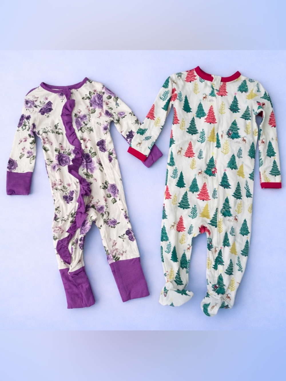 Baby Pajama Bundle 9-12M Bamboo Floral + BedHead Christmas Sleeper